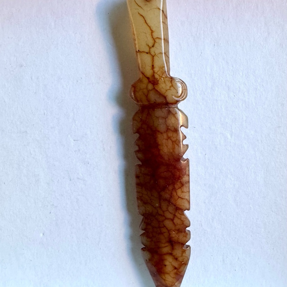 Hand-Knapped Glass Obsidian Crystal Knife Pendant